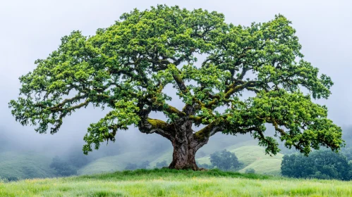 Solitary Tree in a Mist-Covered Landscape