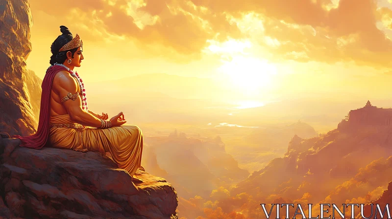 Serene Meditation at Sunset AI Image