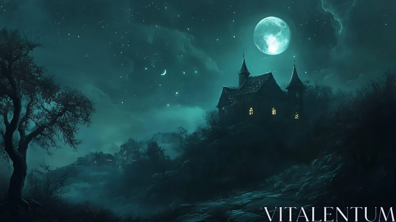 Gothic Castle Under Moonlight AI Image