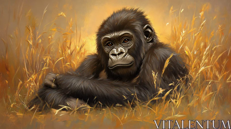 Resting Gorilla in Art AI Image