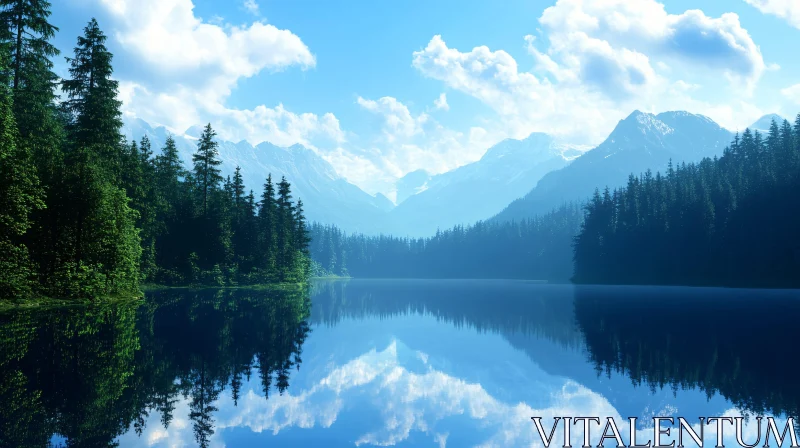 AI ART Tranquil Lake and Majestic Mountain Scene