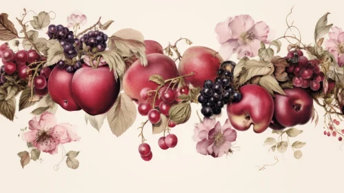 Delicate Apple and Berry Border Illustration in Hyperrealistic Style