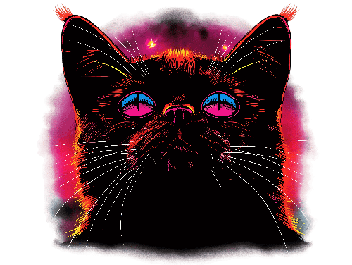 POD Design Digital Painting of a Curious Black Cat with Bright Eyes