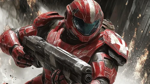 Sci-Fi Warrior in Red Armor