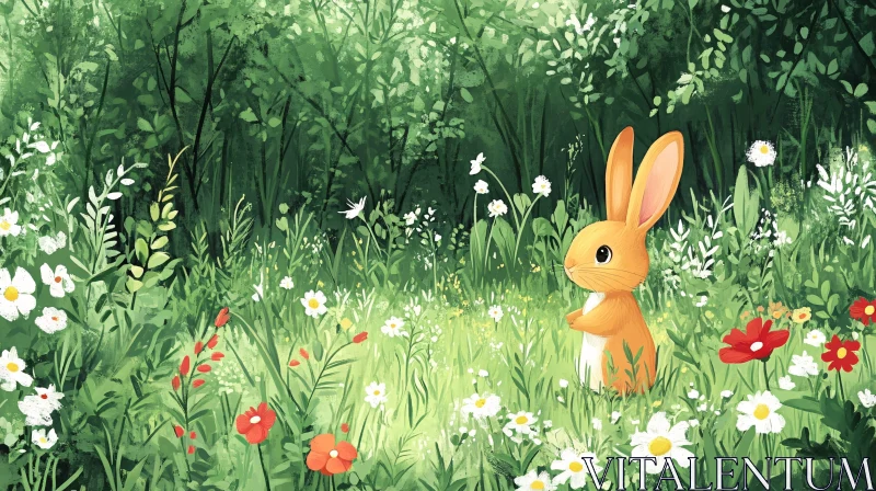 Enchanting Meadow Rabbit Illustration AI Image