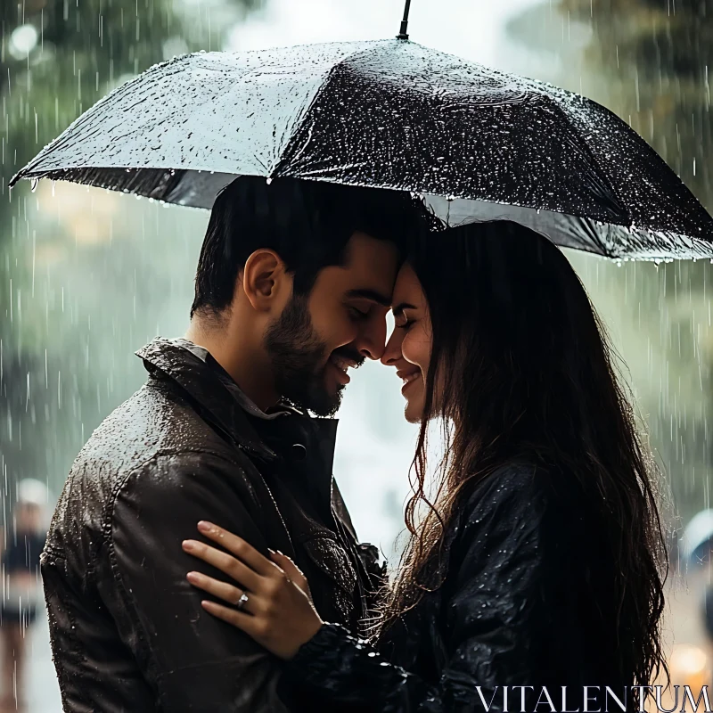 AI ART Love in the Rain: An Intimate Moment