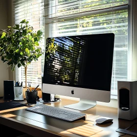 Elegant Home Office Setup with Sunlit Desk