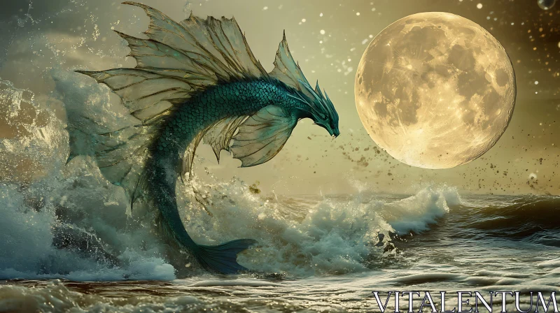 AI ART Moonlit Sea Dragon's Ascent