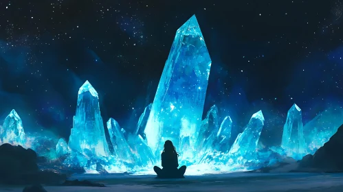 Blue Crystals and Meditating Figure