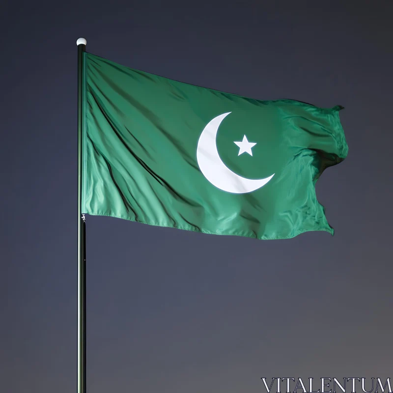 Green Flag with Crescent and Star AI Image