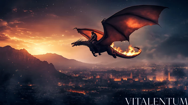 Soaring Dragon Over Urban Landscape AI Image