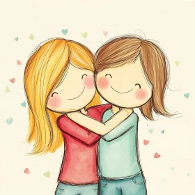 Illustration of Two Girls Sharing a Hug