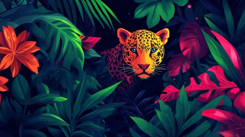 Leopard Among Lush Jungle Leaves