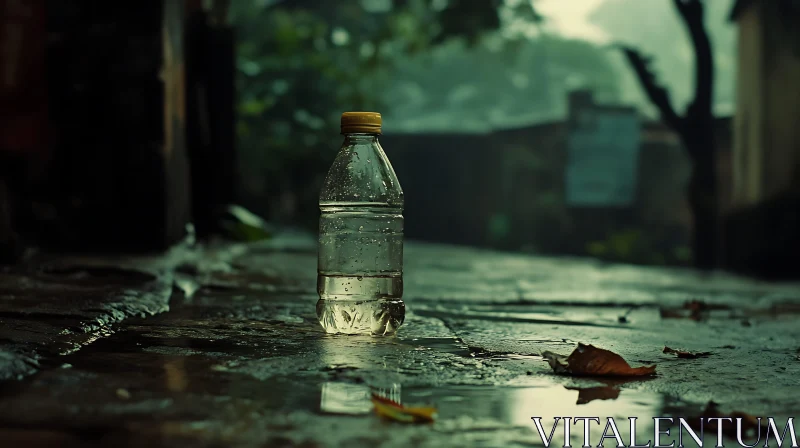 Still Life: Water Bottle and Rain AI Image