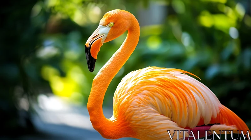 Flamingo in Serene Greenery AI Image