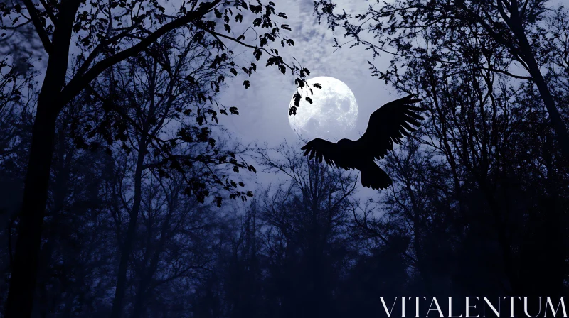 Nocturnal Raven Silhouette with Moon AI Image