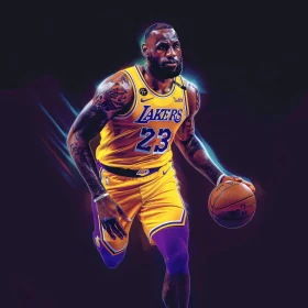 LeBron James Dribbling in Lakers Jersey