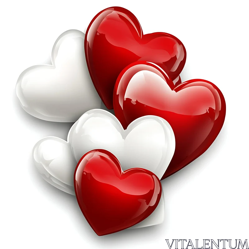 AI ART Hearts in Red and White