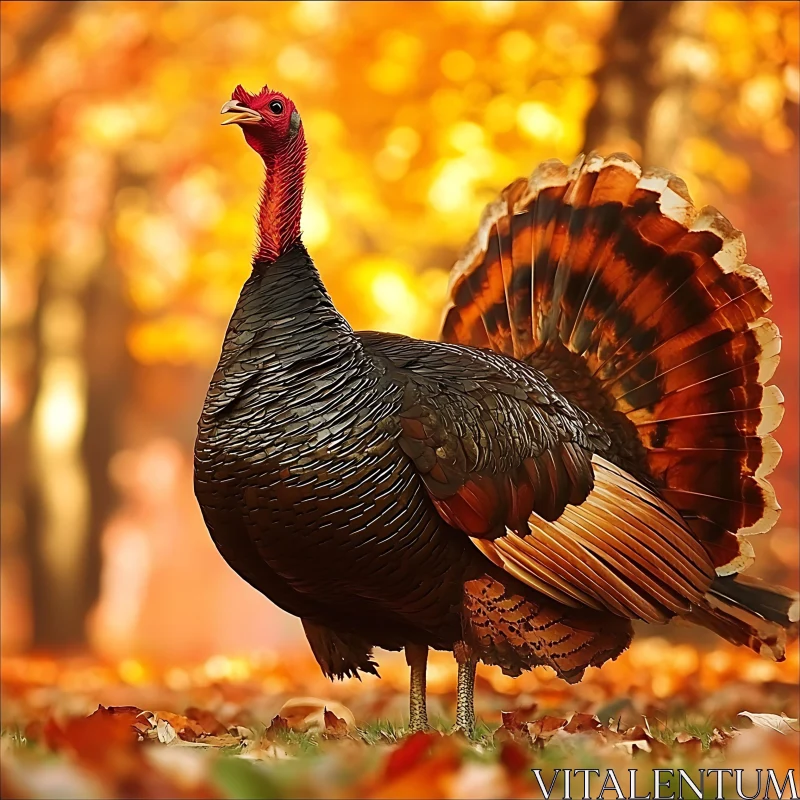 Wild Turkey in Fall Foliage AI Image