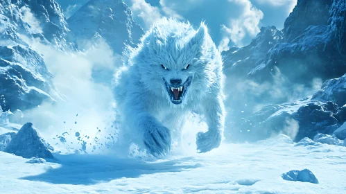 Arctic Wolf Attack in Snowy Mountains