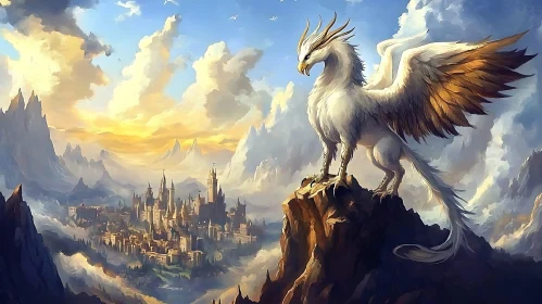 Fantasy Griffon Guarding Ancient City