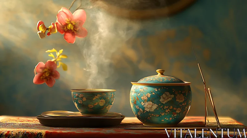 Teacup and Flowers Still Life AI Image