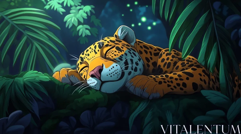 Sleeping Jungle Jaguar in Nature AI Image