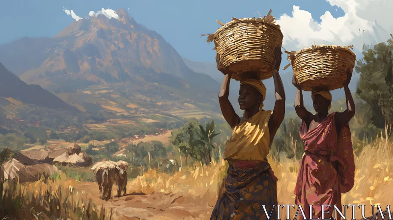 Rural Life: Women Carrying Baskets AI Image