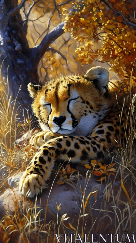 Serene Cheetah in Golden Foliage AI Image