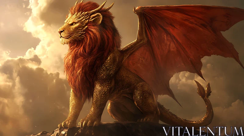 Majestic Winged Lion Dragon Hybrid AI Image