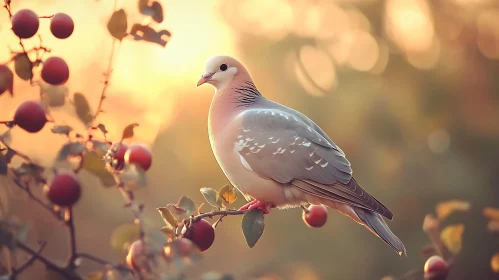 Peaceful Dove Perched Among Berries