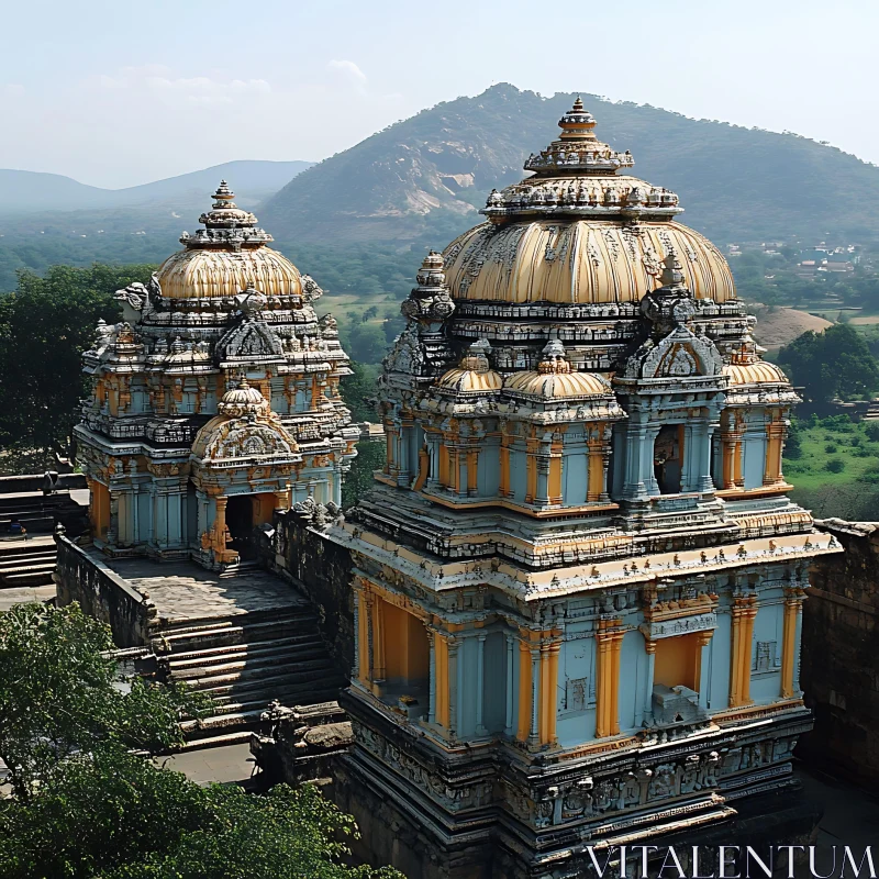 Indian Temples with Golden Domes AI Image