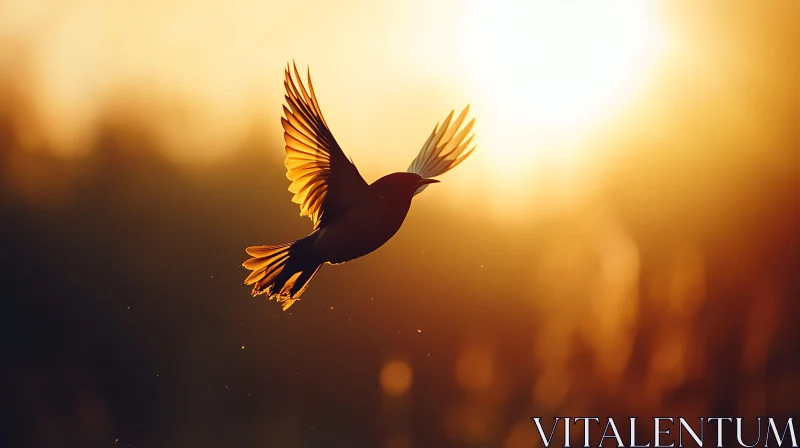 Silhouette of Bird Flying at Sunset AI Image