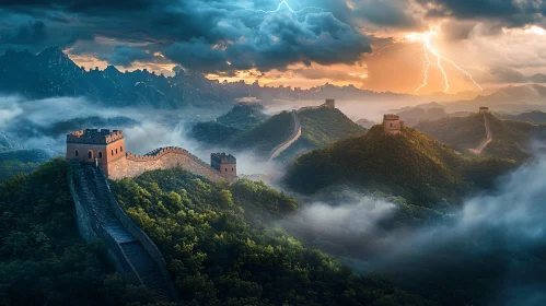 Great Wall of China during Storm