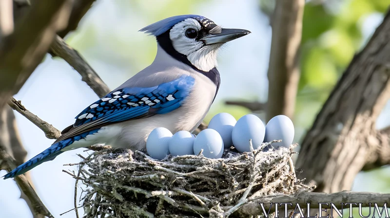 Blue Jay Guarding its Eggs AI Image