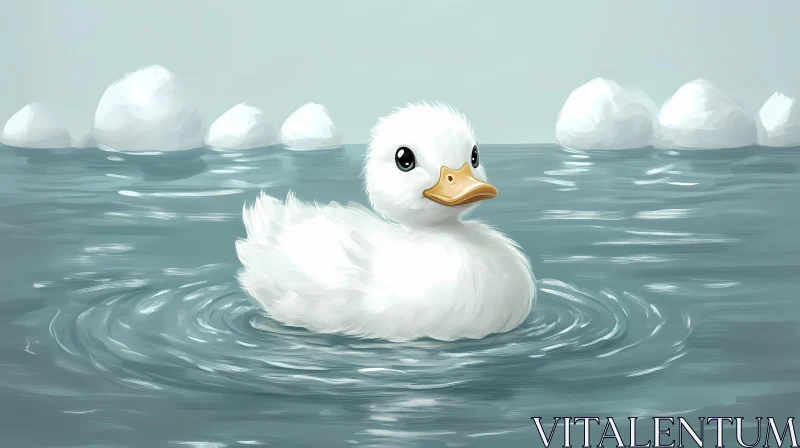 Charming Duckling on Calm Water Surface AI Image