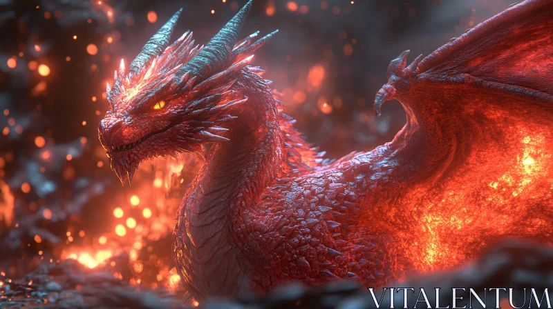 Majestic Red Dragon in Embers AI Image