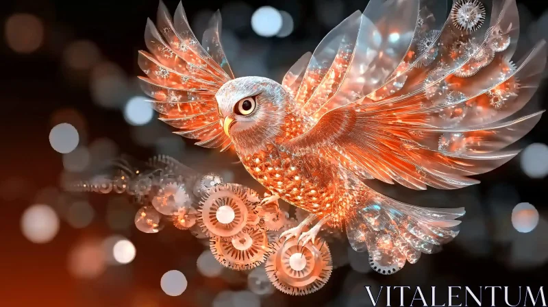 AI ART Steampunk Owl Soaring Above