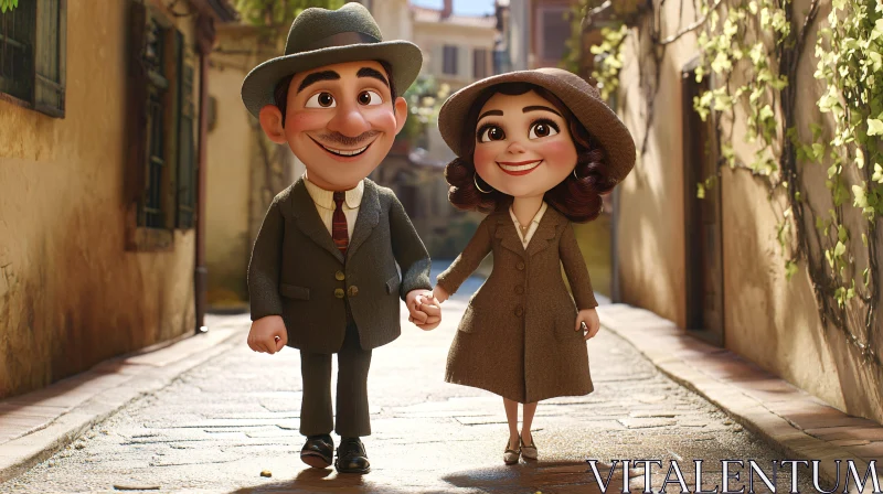 AI ART Charming Cartoon Couple Walking Together