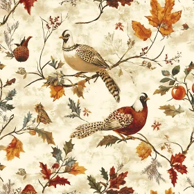 Birds Perched Amidst Autumn Leaves