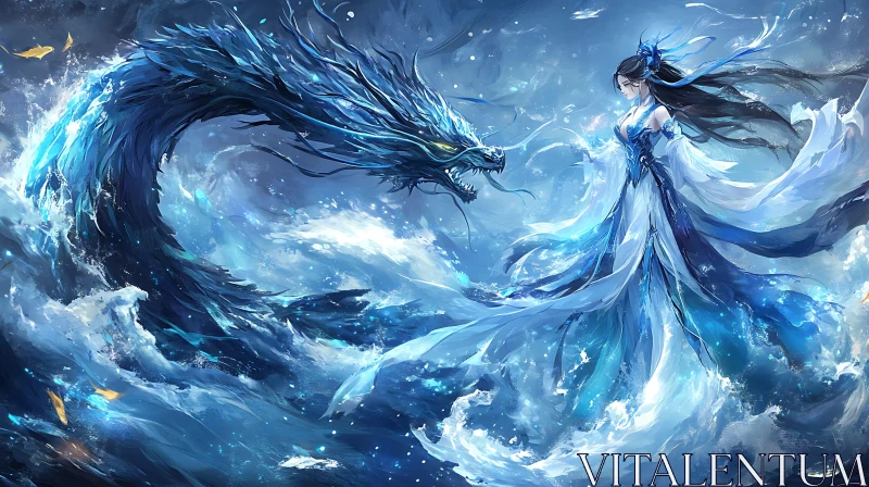 AI ART Enchanting Dragon and Lady Artwork