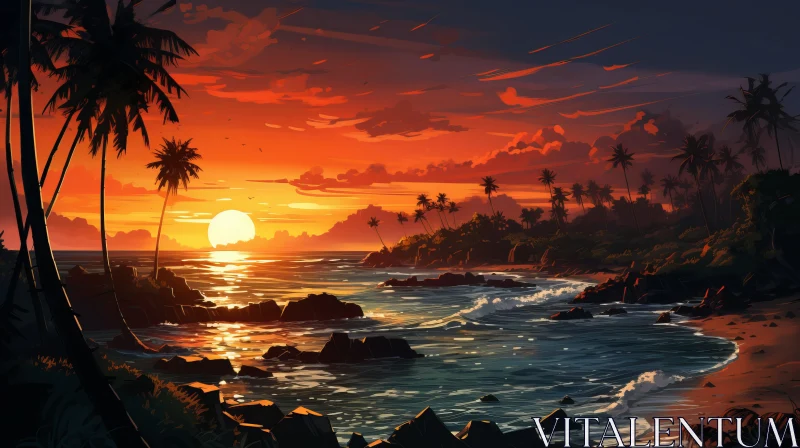 Enchanting Tropical Sunset - A Detailed Illustration AI Image