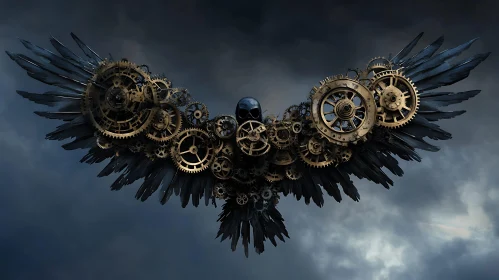 Mechanical Raven with Skull Centerpiece