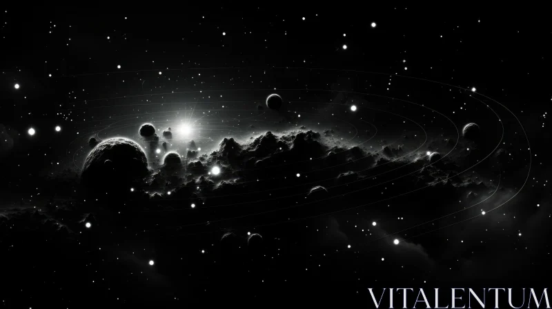 Ethereal Black and White Stars and Planets | Universe/Galaxy Wallpaper AI Image