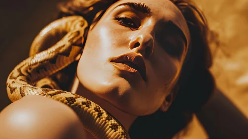 Powerful and Surreal Portrait of a Woman with a Coiled Snake