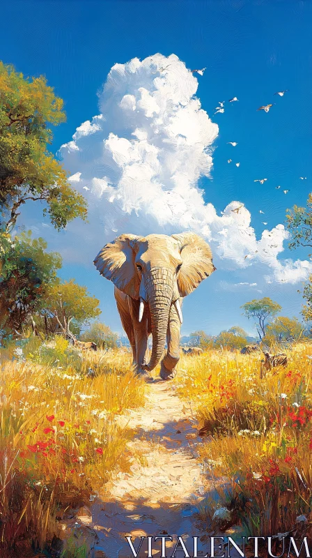 Elephant Walking in African Landscape AI Image