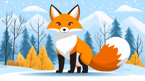 Winter Fox in Snowy Landscape