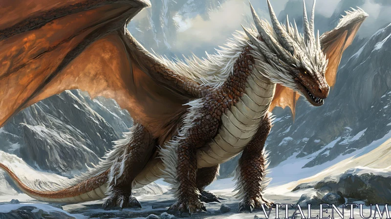 AI ART Fantasy Dragon Amidst Winter Peaks