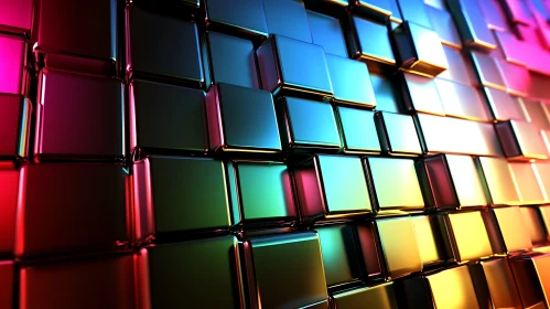 Abstract Metallic Cubes with Neon Reflections