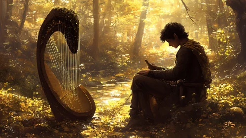 Autumnal Forest Harpist